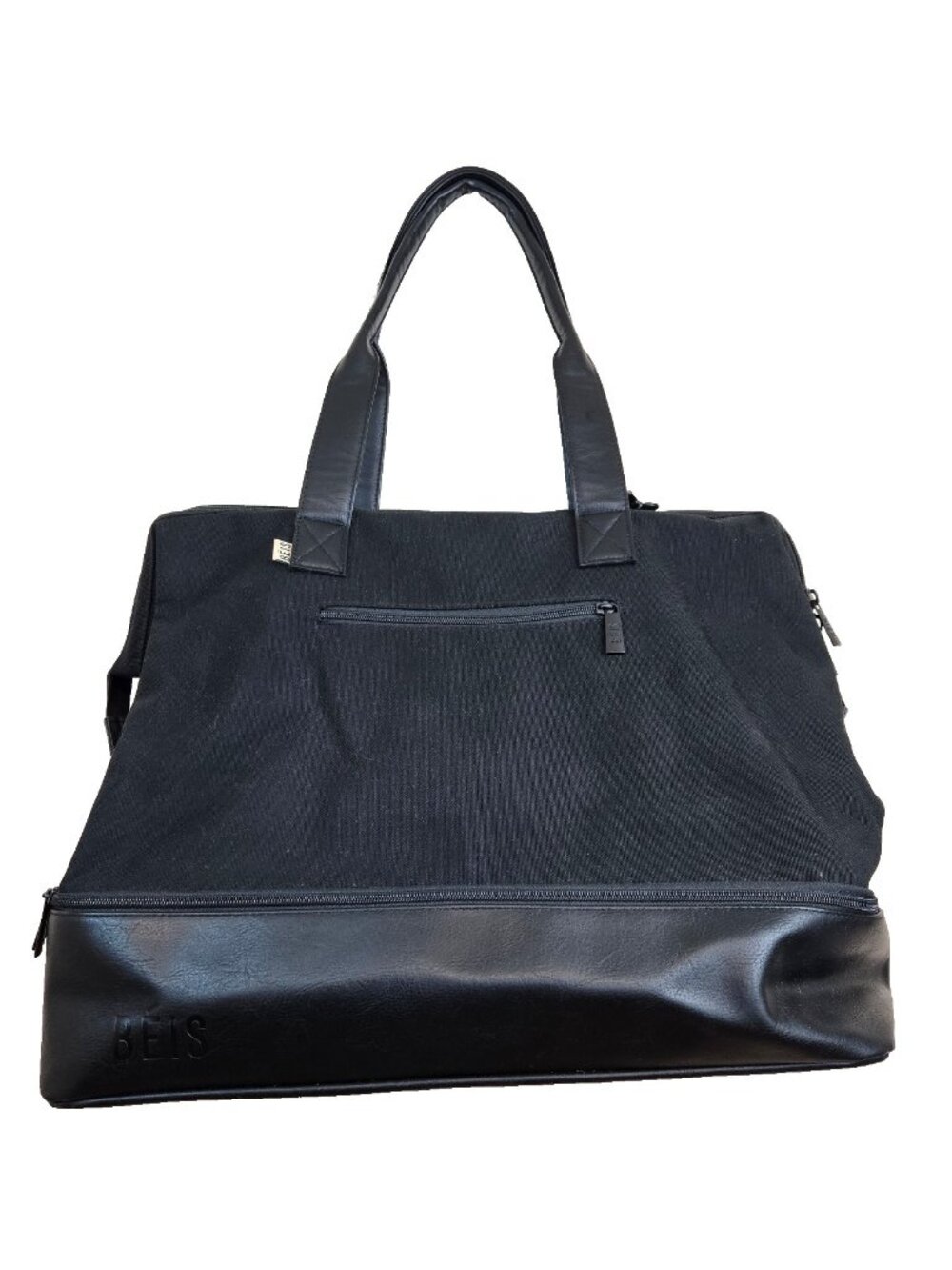 Beis 30" Black Leather Large Zip Bag Travel Tote Carryall Luggage Great Cond